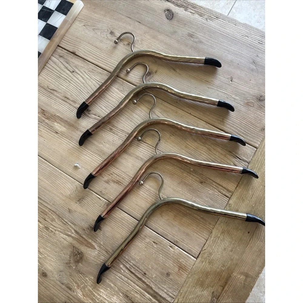Vintage Metal Tubular Clothes Hangers Black Rubber Tips Mid Century Set of 5 MCM